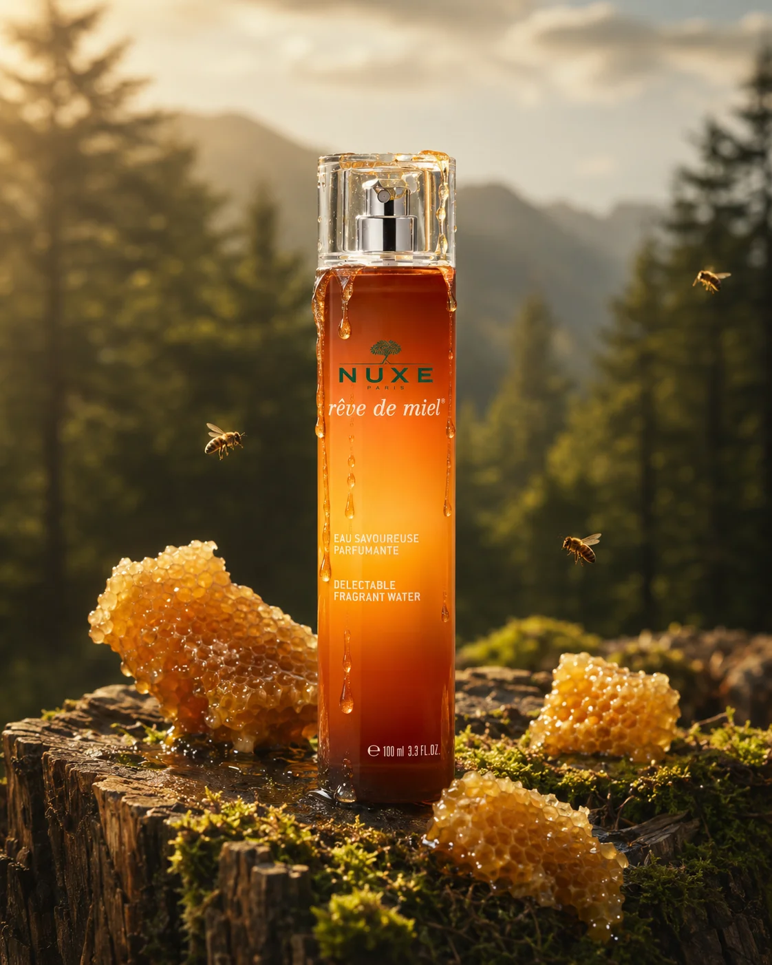 Shooting photo produit IA — Nuxe Rêve de miel