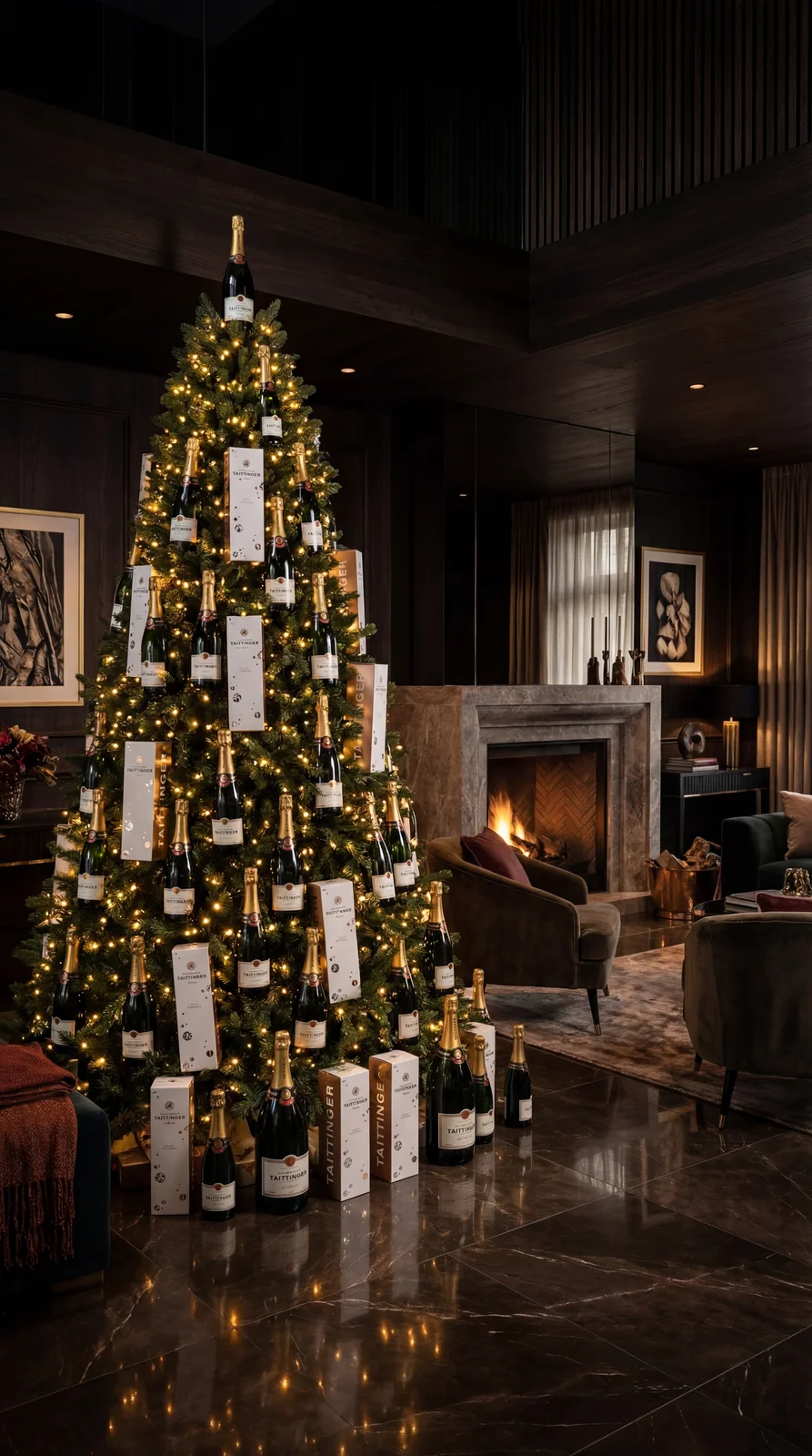 Shooting photo produit IA — Taittinger, sapin de Noël
